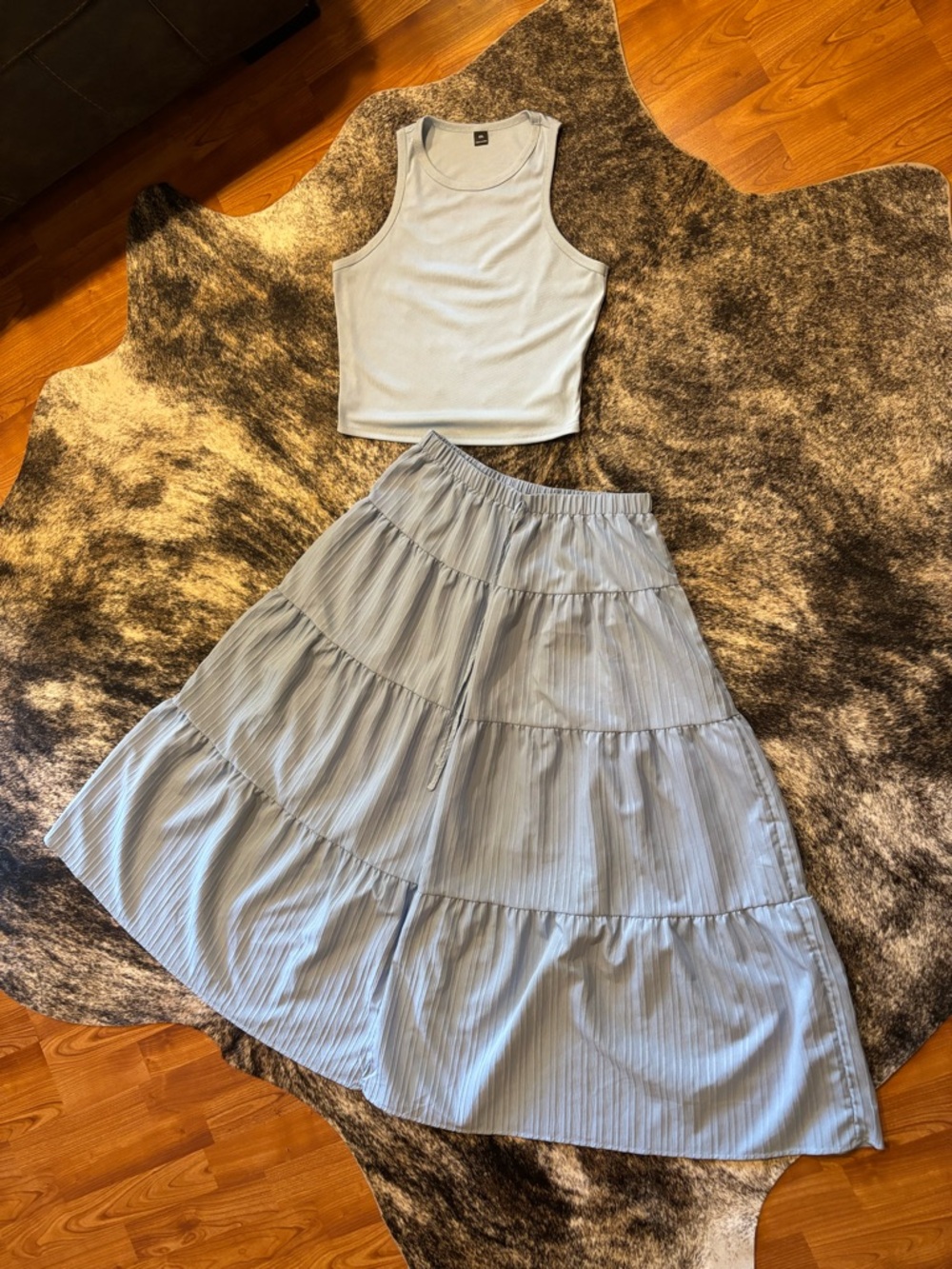SHEIN Light Blue Maxi Skirt & Tank Top Matching Set, Size 0XL - Picture 4 of 13